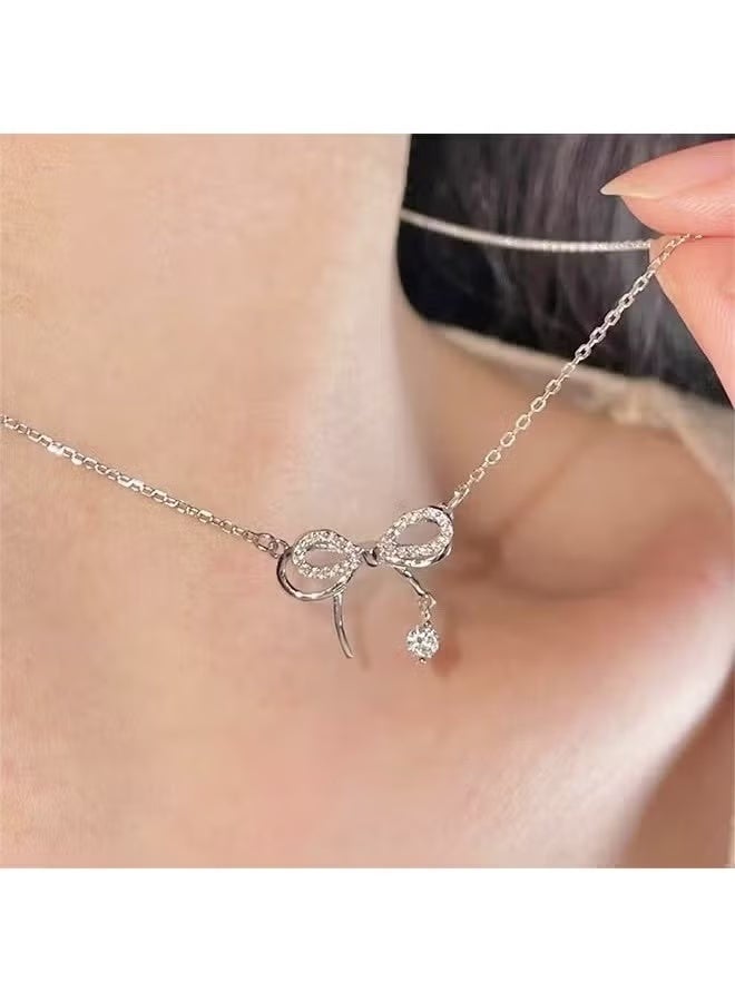 Pendant Necklace for Women Double Layer Bow Necklace Female Light Luxury Wind erfly Dream Laye - Image 5